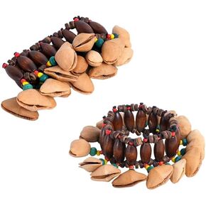 African Tribal Style Nut Shell Bracelets, Natural Seed Shell Dance Rattle Wristbands, Handmade Shaker Bells Percussion Instrument Accessories for Dance, Yoga, ASMR, African Drum Accompaniment in Kuwait