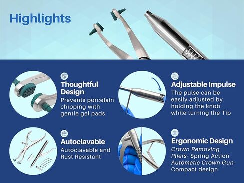 Bundle of Dental Automatic Crown Remover Bridge Remover 6" w/ 10 Pieces & Dental Crown Remover Pliers Temporary Crown Remover Crown Gripper Pliers by Artman Instruments in Saudi Arabia