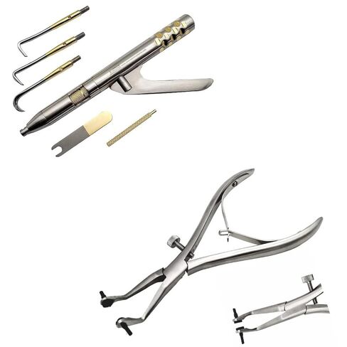 Bundle of Dental Automatic Crown Remover Gun Type Spring Loaded with 4 Tips and Adjusting Wrench And Dental Crown Remover Pliers, Temporary Crown Remover, Crown Gripper Pliers in Saudi Arabia