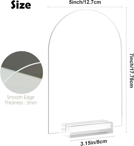 لافتة أكريليك شفافة مقاس 5 × 7 بوصة مع حوامل، أوراق فارغة شفافة علامات طاولة مع حامل، ورقة أكريليك مستديرة علوية مقوسة، DIY لقائمة شريط قائمة رقم طاولة الزفاف (6) in Kuwait