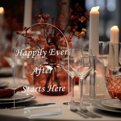 لافتة أكريليك شفافة مقاس 5 × 7 بوصة مع حوامل، أوراق فارغة شفافة علامات طاولة مع حامل، ورقة أكريليك مستديرة علوية مقوسة، DIY لقائمة شريط قائمة رقم طاولة الزفاف (6) in Kuwait