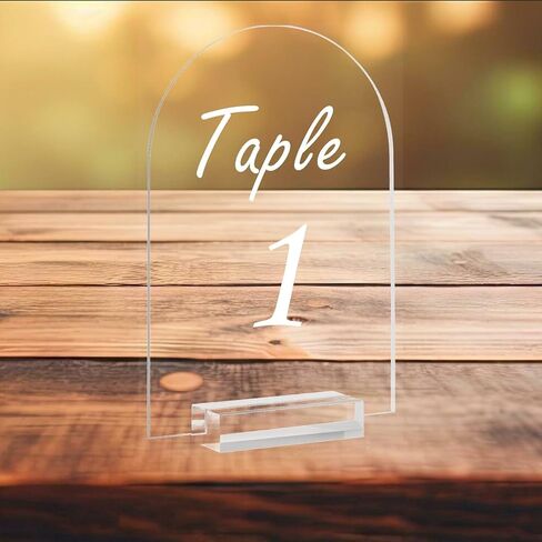 لافتة أكريليك شفافة مقاس 5 × 7 بوصة مع حوامل، أوراق فارغة شفافة علامات طاولة مع حامل، ورقة أكريليك مستديرة علوية مقوسة، DIY لقائمة شريط قائمة رقم طاولة الزفاف (6) in Kuwait