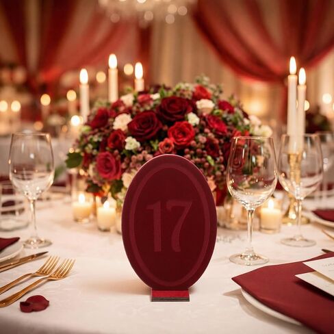 Yookeer Wedding Velvet Table Numbers 1-20 Wood Wedding Bar Sign with Stand Burgundy Oval Table Numbers for Reception Wooden Tables Markers for Anniversary, Event, Party in Saudi Arabia