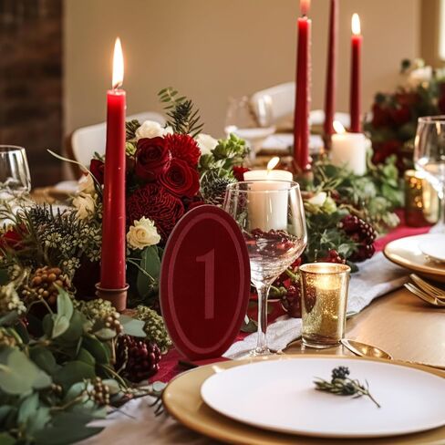 Yookeer Wedding Velvet Table Numbers 1-20 Wood Wedding Bar Sign with Stand Burgundy Oval Table Numbers for Reception Wooden Tables Markers for Anniversary, Event, Party in Saudi Arabia