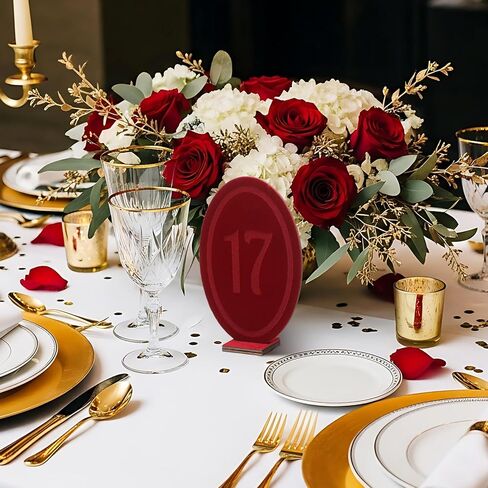 Yookeer Wedding Velvet Table Numbers 1-20 Wood Wedding Bar Sign with Stand Burgundy Oval Table Numbers for Reception Wooden Tables Markers for Anniversary, Event, Party in Saudi Arabia
