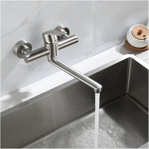 Stainless Steel Kitchen Wall-Mounted Bathroom Bathtub Long spout Water Outlet 360-degree Rotating Sink Hanging Balcony Faucet in Saudi Arabia