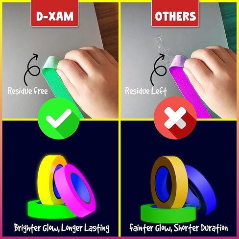 شريط D-Xam 6 عبوات نيون غافر - 0.6 بوصة ضوء أسود للأشعة فوق البنفسجية يتوهج في الظلام، أفضل للحفلات وأرضيات الرقص والمشروعات والمسارح التي تصنعها بنفسك - 6 ألوان نابضة بالحياة in Kuwait