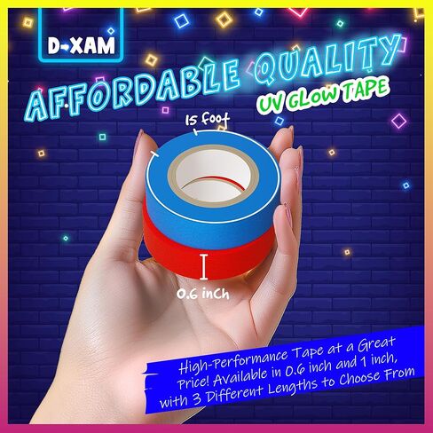 شريط D-Xam 6 عبوات نيون غافر - 0.6 بوصة ضوء أسود للأشعة فوق البنفسجية يتوهج في الظلام، أفضل للحفلات وأرضيات الرقص والمشروعات والمسارح التي تصنعها بنفسك - 6 ألوان نابضة بالحياة in Kuwait