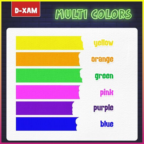 شريط D-Xam 6 عبوات نيون غافر - 0.6 بوصة ضوء أسود للأشعة فوق البنفسجية يتوهج في الظلام، أفضل للحفلات وأرضيات الرقص والمشروعات والمسارح التي تصنعها بنفسك - 6 ألوان نابضة بالحياة in Kuwait