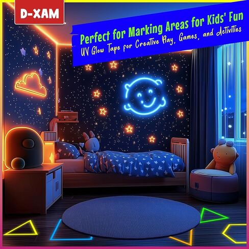 شريط D-Xam 6 عبوات نيون غافر - 0.6 بوصة ضوء أسود للأشعة فوق البنفسجية يتوهج في الظلام، أفضل للحفلات وأرضيات الرقص والمشروعات والمسارح التي تصنعها بنفسك - 6 ألوان نابضة بالحياة in Kuwait