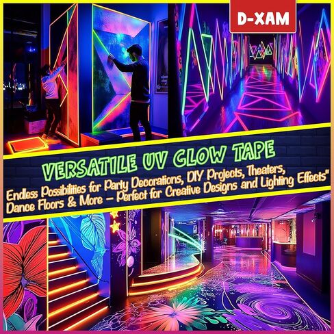 شريط D-Xam 6 عبوات نيون غافر - 0.6 بوصة ضوء أسود للأشعة فوق البنفسجية يتوهج في الظلام، أفضل للحفلات وأرضيات الرقص والمشروعات والمسارح التي تصنعها بنفسك - 6 ألوان نابضة بالحياة in Kuwait