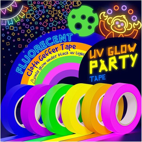 شريط D-Xam 6 عبوات نيون غافر - 0.6 بوصة ضوء أسود للأشعة فوق البنفسجية يتوهج في الظلام، أفضل للحفلات وأرضيات الرقص والمشروعات والمسارح التي تصنعها بنفسك - 6 ألوان نابضة بالحياة in Kuwait