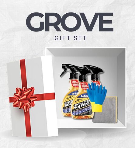 3x مجموعة سائلة برائحة الحمضيات المذيبة من De-Solv-it بحجم 32 أونصة مع قطعة قماش من الألياف الدقيقة + قفازات تنظيف - رذاذ مزيل للشحوم شديد التحمل - يزيل المواد اللاصقة والقطران والشحوم - مجموعة هدايا (5 عناصر) in Kuwait