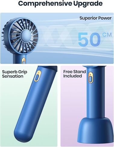 مروحة Warmco Mini المحمولة 2 حزمة - 3 سرعات قابلة لإعادة الشحن ومروحة مكتبية مع قاعدة، تبريد مدمج للسفر والمكياج وهدية الصيف (أزرق ووردي) in Kuwait