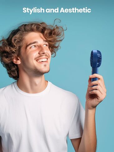 مروحة Warmco Mini المحمولة 2 حزمة - 3 سرعات قابلة لإعادة الشحن ومروحة مكتبية مع قاعدة، تبريد مدمج للسفر والمكياج وهدية الصيف (أزرق ووردي) in Kuwait