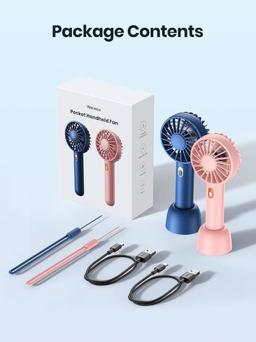 مروحة Warmco Mini المحمولة 2 حزمة - 3 سرعات قابلة لإعادة الشحن ومروحة مكتبية مع قاعدة، تبريد مدمج للسفر والمكياج وهدية الصيف (أزرق ووردي) in Kuwait