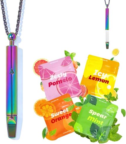 قلادة التنفس لاستبدال العادة السيئة مع 12 قطعة من النوى القابلة لإعادة الملء في 4 نكهات، قلادة منعشة لدعم العادة لتخفيف التوتر، قلادة تململ لدعم العادة للبالغين (قوس قزح) in Kuwait