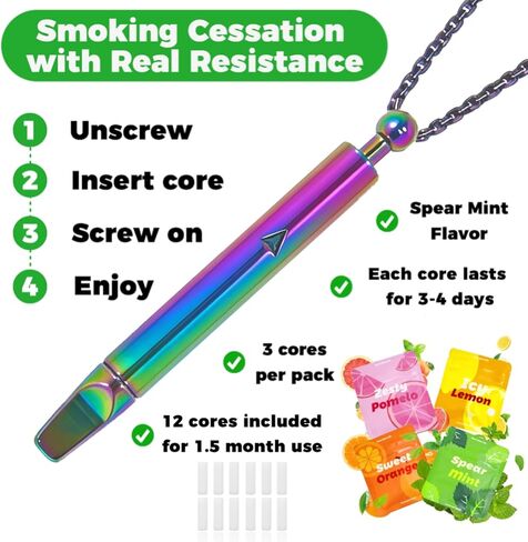 قلادة التنفس لاستبدال العادة السيئة مع 12 قطعة من النوى القابلة لإعادة الملء في 4 نكهات، قلادة منعشة لدعم العادة لتخفيف التوتر، قلادة تململ لدعم العادة للبالغين (قوس قزح) in Kuwait