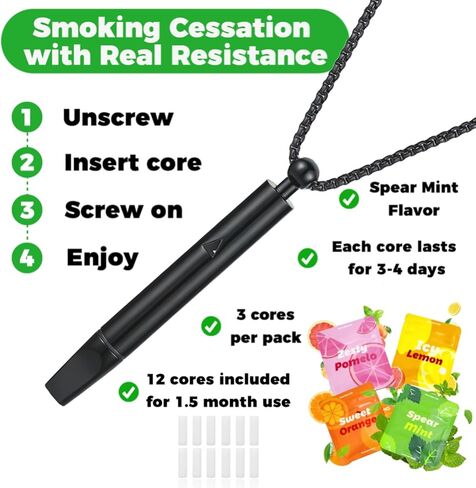 قلادة التنفس لاستبدال العادة السيئة مع 12 قطعة من النوى القابلة لإعادة الملء في 4 نكهات، قلادة منعشة لدعم العادة لتخفيف التوتر، قلادة تململ لدعم العادة للبالغين (أسود) in Kuwait