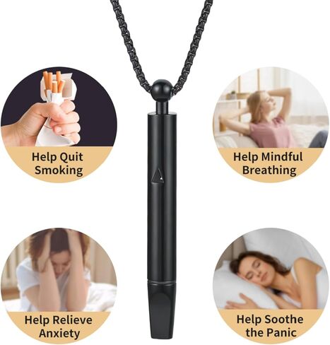 قلادة التنفس لاستبدال العادة السيئة مع 12 قطعة من النوى القابلة لإعادة الملء في 4 نكهات، قلادة منعشة لدعم العادة لتخفيف التوتر، قلادة تململ لدعم العادة للبالغين (أسود) in Kuwait