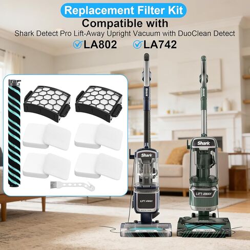 فلتر LA802 LA742 لمكنسة Shark Detect Pro Lift-Away ADV بدون اكياس مع كشف DuoClean، 1 فرشاة دوارة ناعمة، 2 مرشحات HEPA، 4 مجموعة إسفنج ولباد، مقارنة بالجزء # XHF320 XHFLA700 XFFK320 in Kuwait
