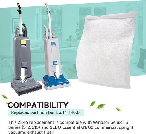 (10 عبوات) استبدال فلتر عادم المكنسة 2846 متوافق مع مستشعر وندسور S12 S15، أجزاء المكانس الكهربائية العمودية التجارية SEBO Essential G1 G2، استبدل 8.614-140.0 in Kuwait