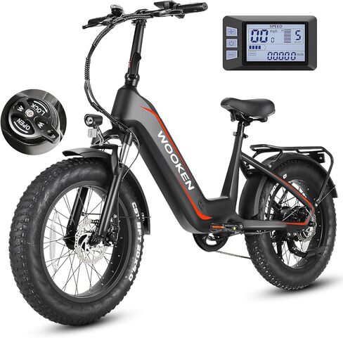 Wooken Electric Bike for Adults, Peak 1000W Motor Ebike,20"x4.0" Fat Tire Electric Bike,48V 624WH Removable Lithium-ion Battery,Up to 60 Miles,Step-Thru Electric Mountain Bike,SGS Certified to UL 2849 in Saudi Arabia