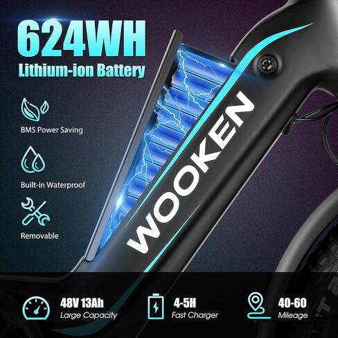 Wooken Electric Bike for Adults, Peak 1000W Motor Ebike,20"x4.0" Fat Tire Electric Bike,48V 624WH Removable Lithium-ion Battery,Up to 60 Miles,Step-Thru Electric Mountain Bike,SGS Certified to UL 2849 in Saudi Arabia