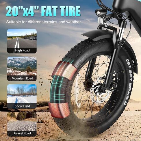 Wooken Electric Bike for Adults, Peak 1000W Motor Ebike,20"x4.0" Fat Tire Electric Bike,48V 624WH Removable Lithium-ion Battery,Up to 60 Miles,Step-Thru Electric Mountain Bike,SGS Certified to UL 2849 in Saudi Arabia
