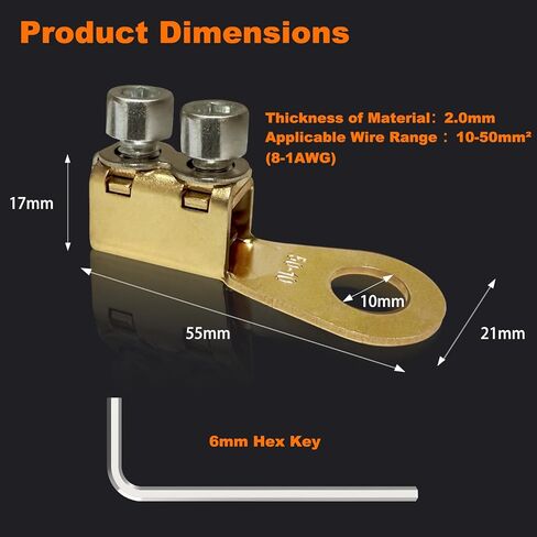 GKG 5Pcs 8-1/0AWG Heavy Duty Battery Lugs, Battery Cable Ends, Ring Terminals, Battery Terminal Connectors Lugs, Crimpless Dual Bolt-On Wire Lugs for Automotive, Marine, and Solar Power Applications in Saudi Arabia