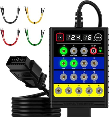 OBD-II Breakout Box, ELMCONFIG CAN Protocol Detector, Voltage Constant Tool with Short Circuit Protection, BX100 Super Automotive Circuit Tester with 12 Extension Cables for ECU Bench Testing in Kuwait