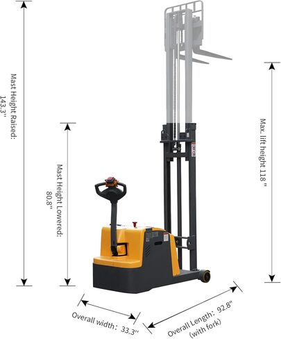 Tory Carrier Counterbalanced Full Electric Stacker Material Lift 2200lbs Capacity Straddle Forks 118" Lifting Height in Kuwait