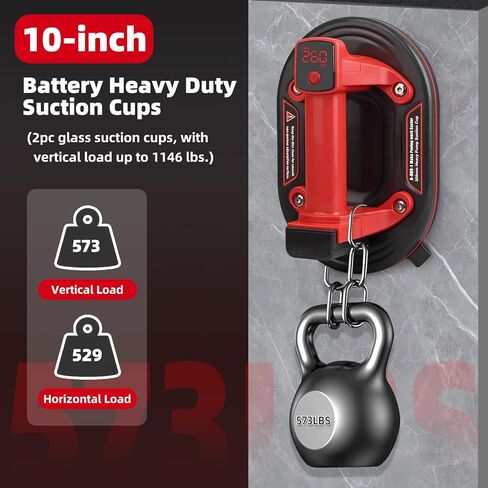 Electric Suction Cup Lifter Max Load 573 lbs, 10" Base with LED Display for Battery Suction Cup, Two Removable 3000 mAh Batteries for Lifting Large Glass, Granite, Tiles, Metal in Saudi Arabia