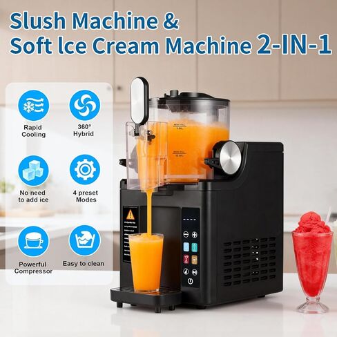 Slushie Machine& Soft Serve Ice Cream Maker, Slushie Machine for Home,Frozen Drink Machine, No Ice Needed, Self Cleaning Slushy Machine, Perfect for Milkshake, Frozen Margaritas, Cocktail and More in Saudi Arabia