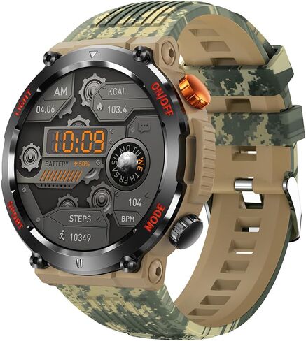 QTLLBT Outdoor Smart Watch 1.46 -inch HD LED Flashlight Compass (الرد على/الاتصال) تعقب اللياقة البدنية المتبع الذكي الذي يقيس أخبار الوسائط. عرض توقعات الطقس （الأزرق） in Kuwait