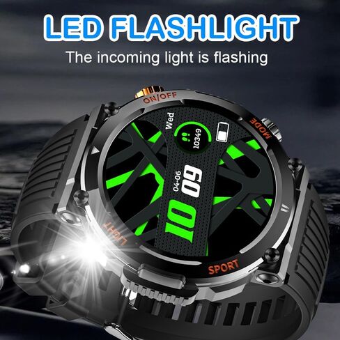 QTLLBT Outdoor Smart Watch 1.46 -inch HD LED Flashlight Compass (الرد على/الاتصال) تعقب اللياقة البدنية المتبع الذكي الذي يقيس أخبار الوسائط. عرض توقعات الطقس （الأزرق） in Kuwait