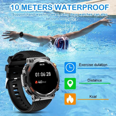 QTLLBT Outdoor Smart Watch 1.46 -inch HD LED Flashlight Compass (الرد على/الاتصال) تعقب اللياقة البدنية المتبع الذكي الذي يقيس أخبار الوسائط. عرض توقعات الطقس （الأزرق） in Kuwait