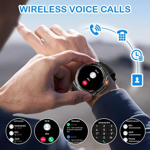 QTLLBT Outdoor Smart Watch 1.46 -inch HD LED Flashlight Compass (الرد على/الاتصال) تعقب اللياقة البدنية المتبع الذكي الذي يقيس أخبار الوسائط. عرض توقعات الطقس （الأزرق） in Kuwait