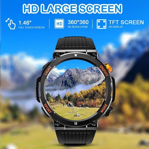 QTLLBT Outdoor Smart Watch 1.46 -inch HD LED Flashlight Compass (الرد على/الاتصال) تعقب اللياقة البدنية المتبع الذكي الذي يقيس أخبار الوسائط. عرض توقعات الطقس （الأزرق） in Kuwait