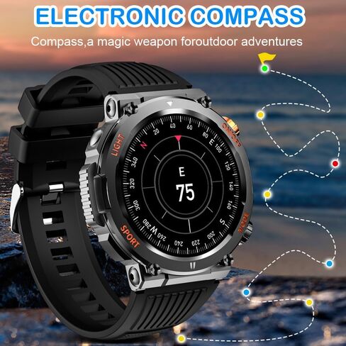 QTLLBT Outdoor Smart Watch 1.46 -inch HD LED Flashlight Compass (الرد على/الاتصال) تعقب اللياقة البدنية المتبع الذكي الذي يقيس أخبار الوسائط. عرض توقعات الطقس （الأزرق） in Kuwait