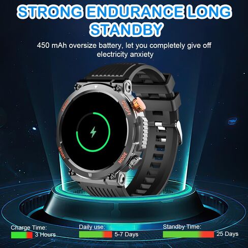QTLLBT Outdoor Smart Watch 1.46 -inch HD LED Flashlight Compass (الرد على/الاتصال) تعقب اللياقة البدنية المتبع الذكي الذي يقيس أخبار الوسائط. عرض توقعات الطقس （الأزرق） in Kuwait