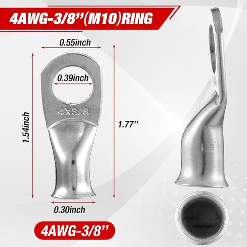 50 قطعة 4 Awg - 3/8 بوصة (m10) عروات أسلاك نحاسية معلبّة شديدة التحمل من النحاس للبطارية، أطراف حلقية أنبوبية، أطراف كابل البطارية، موصلات حلقية للسيارات البحرية الشمسية in Kuwait