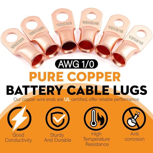 40PCS (1/0 AWG-3/8(M10) 5/16(M8)) Battery Cable Copper Wire Lugs Ends,Battery Terminal Connectors with pcs 3:1 Heat Shrink Tubing (Red & Black) kit in Saudi Arabia