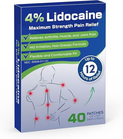 Uposiut Lidocaine 4% Patches, Extra Strength Lidocaine Patches, for Neck, Shoulder, Back, Knee, and Ankle Muscles, 12-Hour Effectiveness - (40 Patches) CPQ0223 in Kuwait