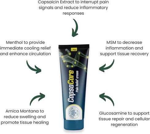 كريم كابسا كير مع الكابسيسين 0.125% والمغنيسيوم، مزيج نيوروسووث مع الأرنيكا والجلوكوزامين والمنثول والصبار، كريم موضعي مرطب للبشرة غير دهني للرجال والنساء، 100 جرام (عبوة واحدة) in Kuwait