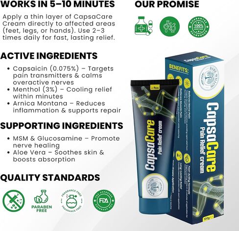 كريم كابسا كير مع الكابسيسين 0.125% والمغنيسيوم، مزيج نيوروسووث مع الأرنيكا والجلوكوزامين والمنثول والصبار، كريم موضعي مرطب للبشرة غير دهني للرجال والنساء، 100 جرام (عبوة واحدة) in Kuwait