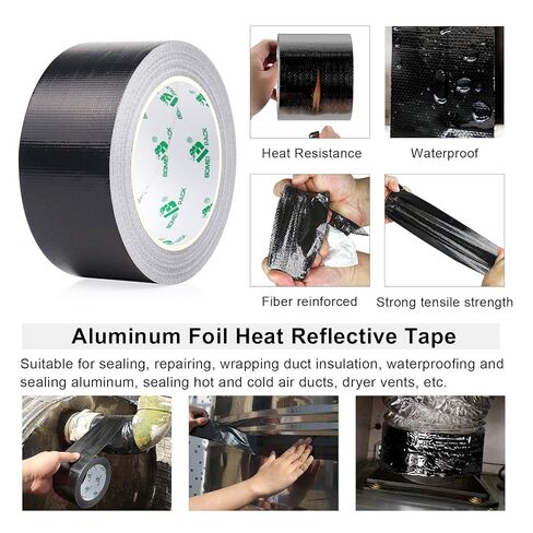 BOMEI PACK Adhesive Black Aluminum Foil Heat Shield Tape Barrier 2in x 66ft, Fiberglass Thermal Insulation Reflective Material High Temp Protection 1Pack in Saudi Arabia