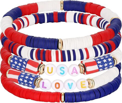 4th of July Outfits for Women, USA Bracelet Stackable American Flag Partriotic Bracelet Fourth of July Accessories Memorial Day Decorations - Independence Day Celebration Jewelry in Kuwait