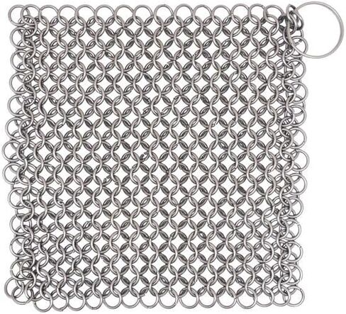 Mythrojan Cast Iron Scrubber 316 Stainless Steel Skillet Cleaner 3.9"x3.9" Chainmail Scrubber Chain Mail Scrub with Hanging Ring for Cast Iron Pre-Seasoned Pans, BBQ Grills Cookware Utensils Cleaning in Saudi Arabia