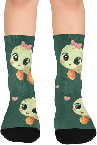 جوارب للمشي على شكل سلاحف باللون الأخضر الداكن - جوارب شتوية حرارية سميكة دافئة للأولاد والبنات للمدرسة، والارتداء اليومي والأنشطة الخارجية in Kuwait